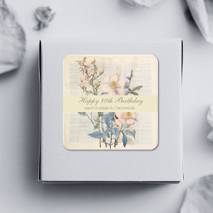  Botanical Vintaqe Wildflower 80th Birthday Square Sticker