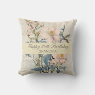  Botanical Vintaqe Wildflower Grandma Birthday Throw Pillow