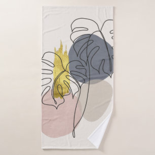 Botanical wall art set. Golden foliage line art dr Bath Towel