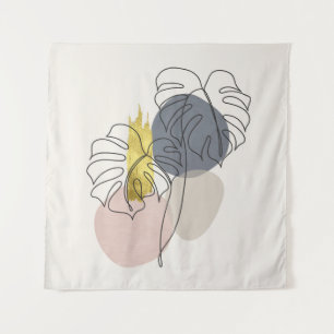Botanical wall art set. Golden foliage line art dr Tapestry