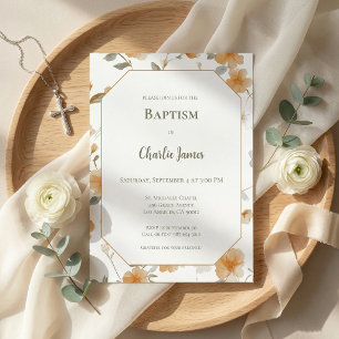 Botanical Warm Yellow Baptism Invitation