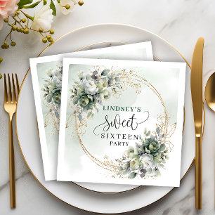 Botanical Watercolor 16th Birthday Party Napkins