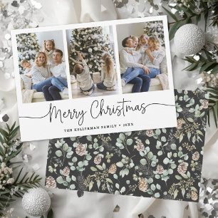 Botanical Watercolor 3 Photo Christmas Holiday Card