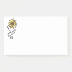 Botanical watercolor aesthetic line art sunflower  post-it notes
