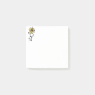 Botanical watercolor aesthetic line art sunflower  post-it notes