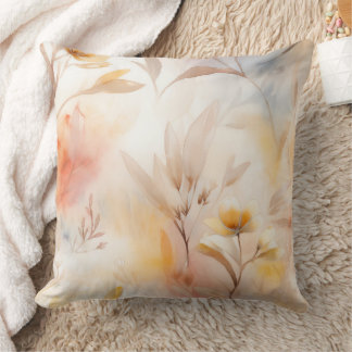 Botanical Watercolor – Blue, Cream & Warm Floral Throw Pillow