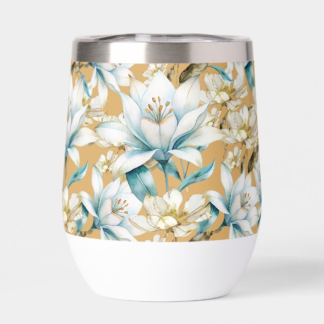 Botanical watercolor blue white gold lily floral (Back)