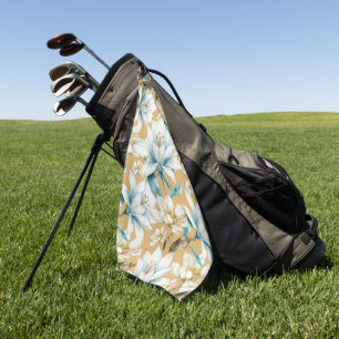 Botanical watercolor blue white gold lily floral golf towel