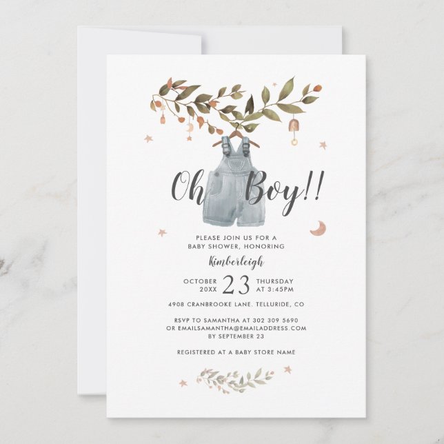 Botanical Watercolor Boho Baby Boy Shower Invitation (Front)