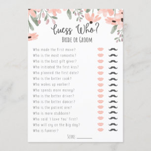 Botanical Watercolor Bridal Shower Guess Who Game Program