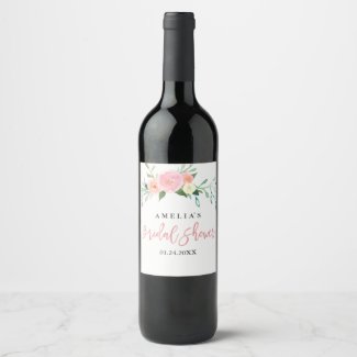 Botanical Watercolor Bridal Shower Wine Label