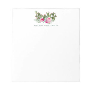 Botanical Watercolor Cactus Personalized Name Notepad