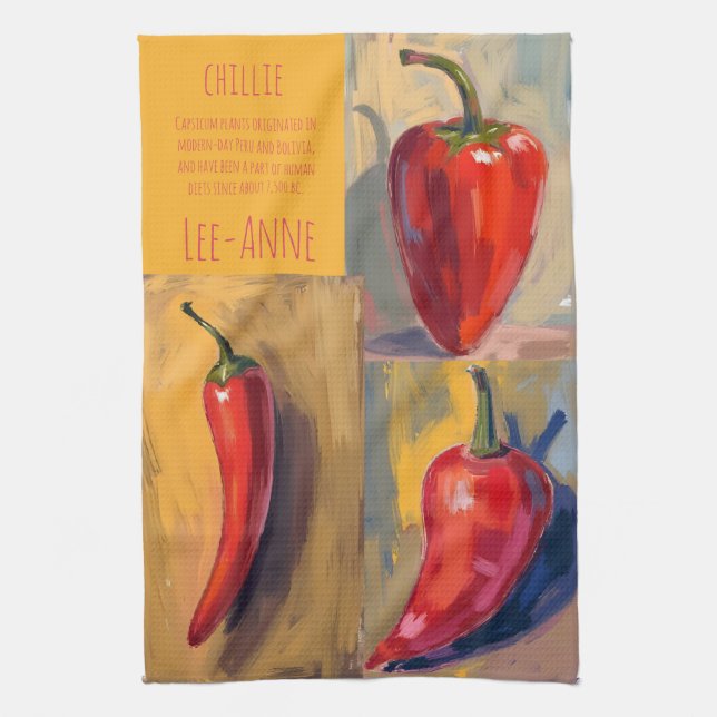Botanical Watercolor Chillie Kitchen  Towel (Vertical)