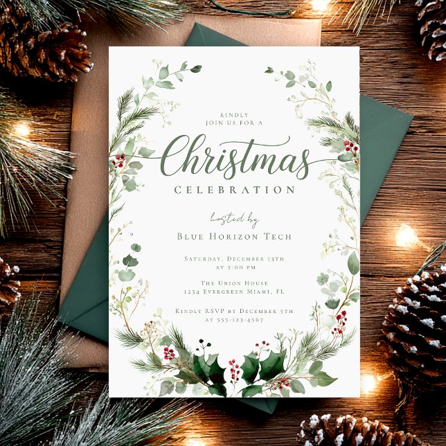 Botanical Watercolor Christmas Party Invitation (Creator Uploaded)
