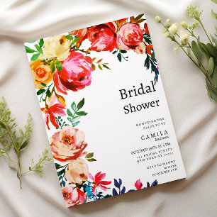 Botanical watercolor colorful floral Bridal Shower Invitation