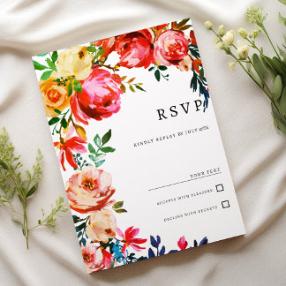 Botanical watercolor colorful floral RSVP  Invitation