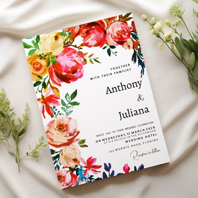 Botanical watercolor colorful floral Wedding  Invitation (Botanical watercolor colorful floral Wedding )