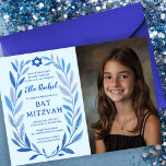 Botanical Watercolor CUSTOM PHOTO Bat Bar Mitzvah Invitation<br><div class="desc">Perfect card to announce a bat mitzvah, bar mitzvah or other Jewish celebration! Hand drawn delicate leaf trame art for you! FULLY CUSTOMIZABLE! Click on “Personalize” above to edit the text, add your photo. Click "edit using design tool" to adjust the fonts, colours and placements. Also you can easily change...</div>