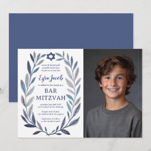 Botanical Watercolor CUSTOM PHOTO Bat Bar Mitzvah Invitation