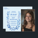 Botanical Watercolor CUSTOM PHOTO Bat Bar Mitzvah Postcard<br><div class="desc">Perfect postcard to announce a bat mitzvah, bar mitzvah or other Jewish celebration! Hand drawn delicate leaf trame art for you! FULLY CUSTOMIZABLE! Click on “Personalize” above to edit the text, add your photo. Click "edit using design tool" to adjust the fonts, colours and placements. Also available as cards and...</div>