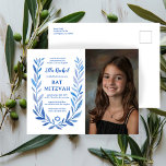 Botanical Watercolor CUSTOM PHOTO Bat Bar Mitzvah Postcard<br><div class="desc">Perfect postcard to announce a bat mitzvah, bar mitzvah or other Jewish celebration! Hand drawn delicate leaf trame art for you! FULLY CUSTOMIZABLE! Click on “Personalize” above to edit the text, add your photo. Click "edit using design tool" to adjust the fonts, colours and placements. Also available as cards and...</div>