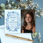 Botanical Watercolor CUSTOM PHOTO Bat Bar Mitzvah Postcard<br><div class="desc">Perfect postcard to announce a bat mitzvah, bar mitzvah or other Jewish celebration! Hand drawn delicate leaf trame art for you! FULLY CUSTOMIZABLE! Click on “Personalize” above to edit the text, add your photo, and edit the return address on the back side. Click "edit using design tool" to adjust the...</div>