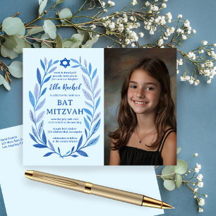 Botanical Watercolor CUSTOM PHOTO Bat Bar Mitzvah Postcard