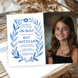Botanical Watercolor CUSTOM PHOTO Bat Bar Mitzvah Postcard<br><div class="desc">Perfect postcard to announce a bat mitzvah, bar mitzvah or other Jewish celebration! Hand drawn delicate leaf trame art for you! FULLY CUSTOMIZABLE! Click on “Personalize” above to edit the text, add your photo, and edit the return address on the back side. Click "edit using design tool" to adjust the...</div>