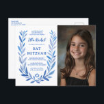 Botanical Watercolor CUSTOM PHOTO Bat Bar Mitzvah Postcard<br><div class="desc">Perfect postcard to announce a bat mitzvah, bar mitzvah or other Jewish celebration! Hand drawn delicate leaf trame art for you! FULLY CUSTOMIZABLE! Click on “Personalize” above to edit the text, add your photo. Click "edit using design tool" to adjust the fonts, colours and placements. Also available as cards and...</div>