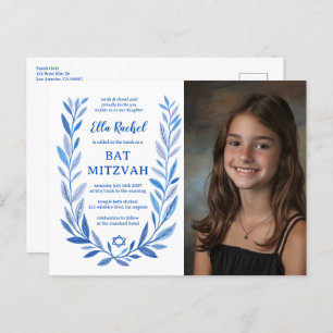 Botanical Watercolor CUSTOM PHOTO Bat Bar Mitzvah Postcard