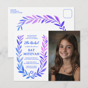 Botanical Watercolor CUSTOM PHOTO Bat Bar Mitzvah Postcard
