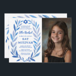 Botanical Watercolor CUSTOM PHOTO QR Bat Mitzvah Invitation<br><div class="desc">Perfect card to announce a bat mitzvah, bar mitzvah or other Jewish celebration! Hand drawn delicate leaf trame art for you! FULLY CUSTOMIZABLE! Click on “Personalize” above to edit the text, add your photo, and add your link to the QR code. Click "edit using design tool" to adjust the fonts,...</div>