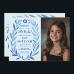Botanical Watercolor CUSTOM PHOTO QR Bat Mitzvah Invitation<br><div class="desc">Perfect card to announce a bat mitzvah, bar mitzvah or other Jewish celebration! Hand drawn delicate leaf trame art for you! FULLY CUSTOMIZABLE! Click on “Personalize” above to edit the text, add your photo, and add your link to the QR code. Click "edit using design tool" to adjust the fonts,...</div>