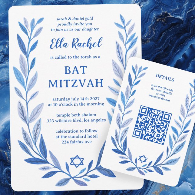 Botanical Watercolor CUSTOM QR Bar Bat Mitzvah Enclosure Card (Botanical Watercolor CUSTOM QR Bar Bat Mitzvah Enclosure Card
)