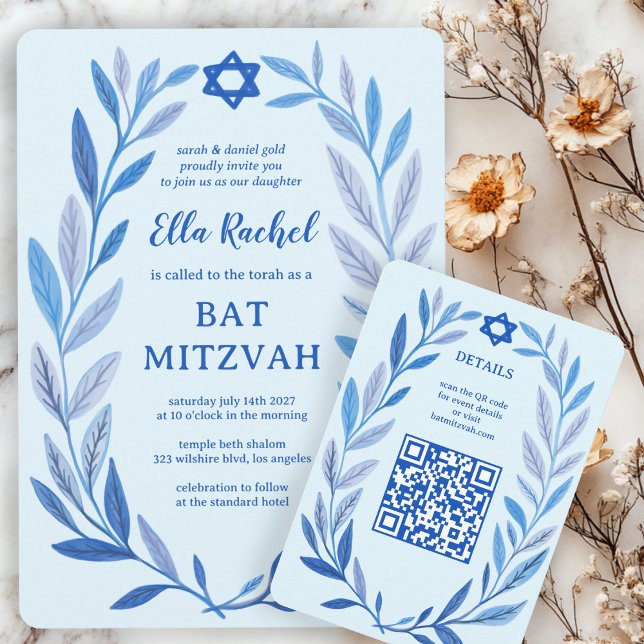 Botanical Watercolor CUSTOM QR Bar Bat Mitzvah Enclosure Card (Botanical Watercolor CUSTOM QR Bar Bat Mitzvah Enclosure Card
)