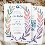 Botanical Watercolor CUSTOM QR Bar Bat Mitzvah Invitation<br><div class="desc">Perfect card to announce a bat mitzvah, bar mitzvah or other Jewish celebration! Hand drawn delicate leaf trame art for you! FULLY CUSTOMIZABLE! Click on “Personalize” above to edit the text and add your link to the QR code. Click "edit using design tool" to adjust the fonts, colors and placements....</div>