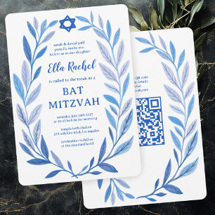 Botanical Watercolor CUSTOM QR Bar Bat Mitzvah Invitation