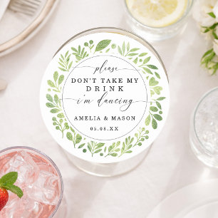Botanical Watercolor Don't Take My Drink Wedding Round Paper Coaster