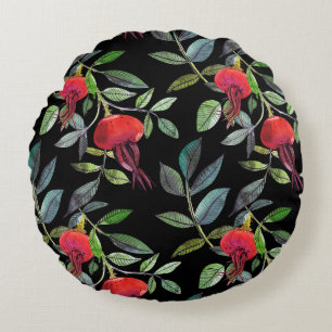 Botanical watercolor drawing dogrose pattern. Brig Round Pillow
