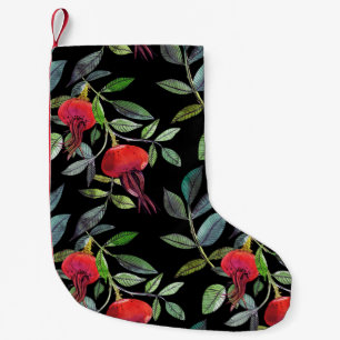 Botanical watercolor drawing dogrose pattern. Brig Small Christmas Stocking