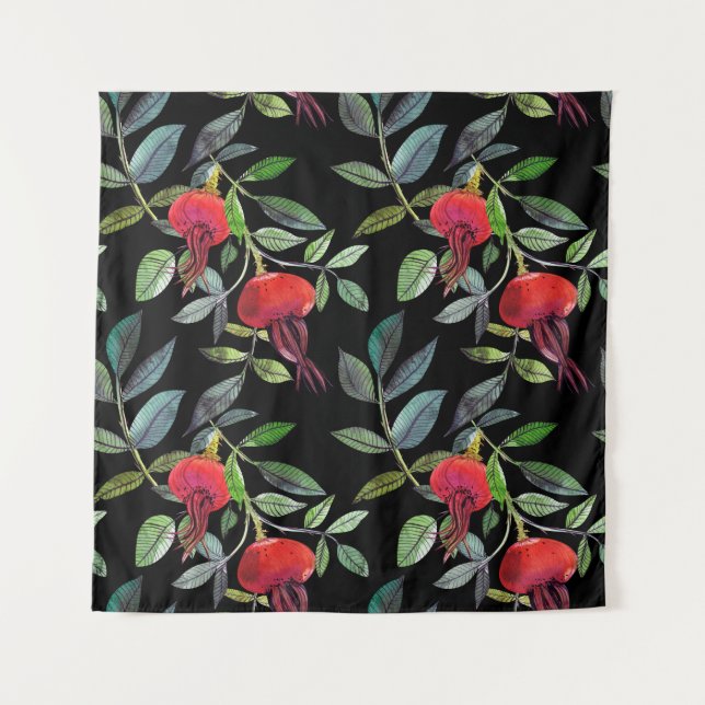 Botanical watercolor drawing dogrose pattern. Brig Tapestry (Front)