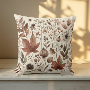 Botanical Watercolor Earthy Autumn Florals Throw Pillow