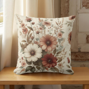 Botanical Watercolor Earthy Autumn Florals Throw Pillow