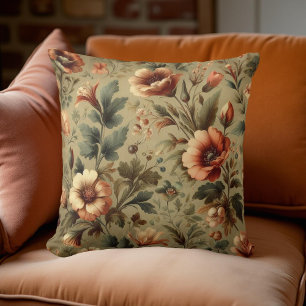 Botanical Watercolor Earthy Autumn Florals Throw Pillow