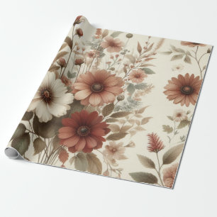 Botanical Watercolor Elegant Autumn Florals Wrapping Paper