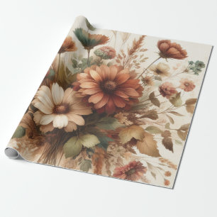 Botanical Watercolor Elegant Autumn Florals  Wrapping Paper