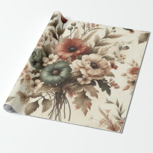 Botanical Watercolor Elegant Autumn Florals Wrapping Paper