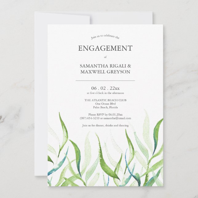 Botanical Watercolor Engagement Party Invitations (Front)