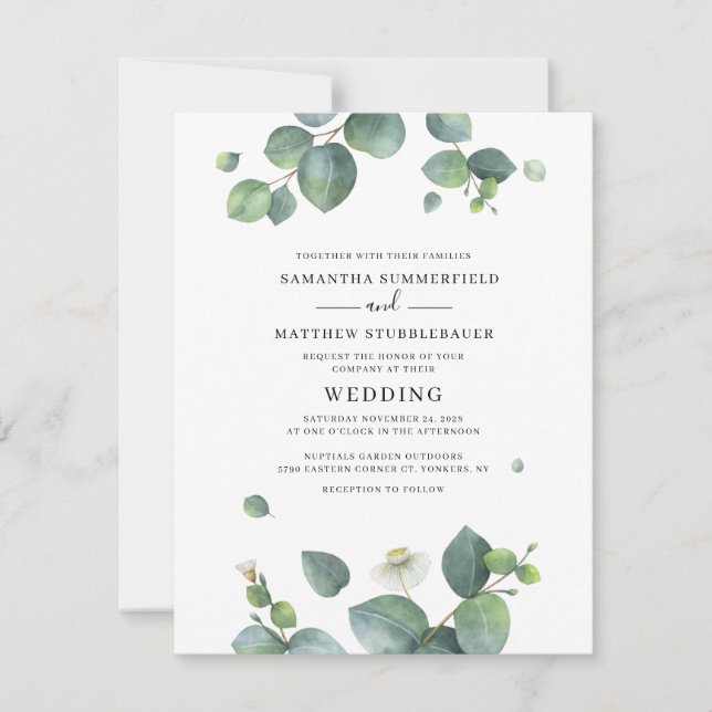 Botanical Watercolor Eucalyptus Greenery Wedding Invitation (Front)