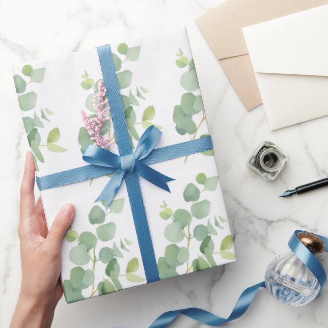 Botanical Watercolor Eucalyptus Leaves Pattern   Wrapping Paper (Gifting)